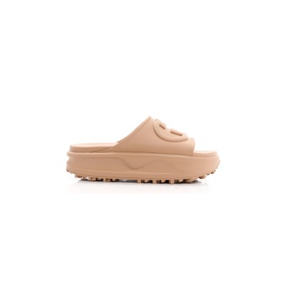 GUCCI SOFT RUBBER WOMENS INTERLOCKING G PLATFORM SLIDE SAND 692845